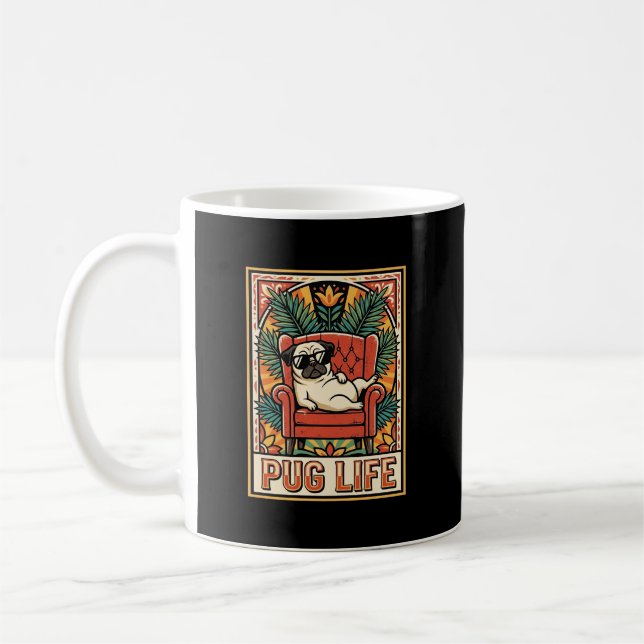 Caneca De Café Cachorro Arte Popular Retro Pug Life (Esquerda)