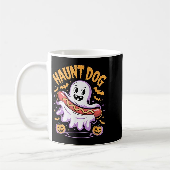 Caneca De Café Cachorro Assombrado Fantasma Engraçado Hotdog Hall (Esquerda)