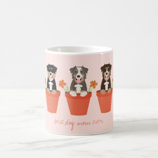 Caneca De Café Cachorro Australiano Em Pote De Flor (Centro)