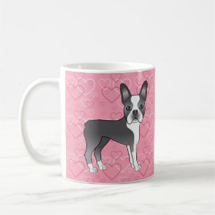 Caneca De Café Cachorro Azul E Branco De Boston Sobre Corações Ro
