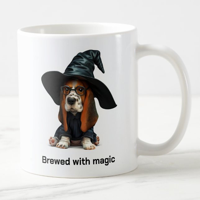 Caneca De Café Cachorro Basset Hound Feiticeiro de Feitiçaria (Criador carregado)