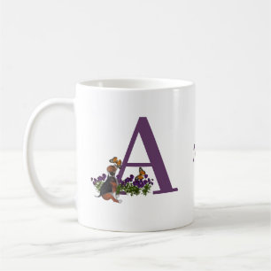 Caneca De Café Cachorro Beagle Borboletas Monograma Inicial A Nom
