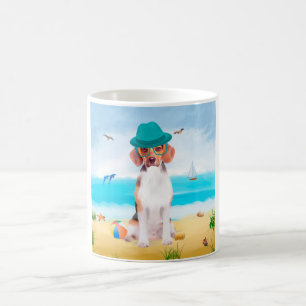 Caneca De Café Cachorro Beagle na Praia