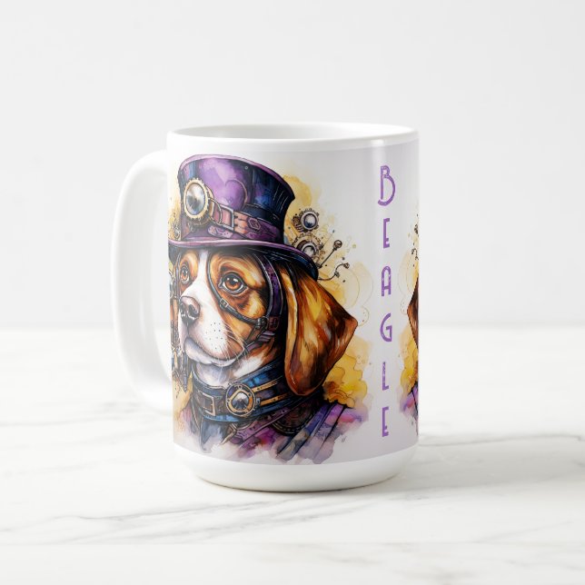 Caneca De Café Cachorro Beagle Steampunk (Frente Esquerda)
