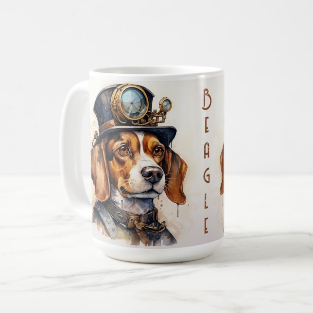Caneca De Café Cachorro Beagle Steampunk (Frente Esquerda)