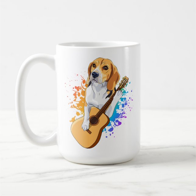 Caneca De Café Cachorro Beagle Tocando Violão Acústico Coffee Mug (Esquerda)