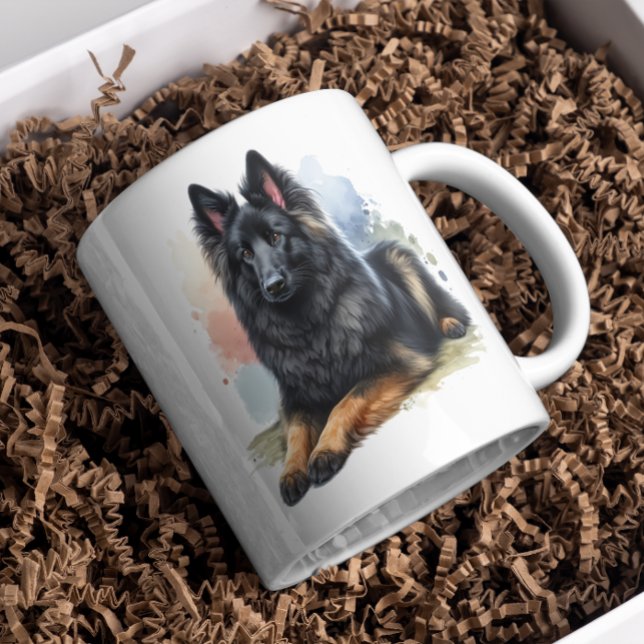 Caneca De Café Cachorro Belga em Aquarela (Criador carregado)