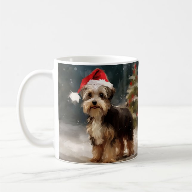 Caneca De Café Cachorro Biewer Terrier na Neve Natal (Esquerda)