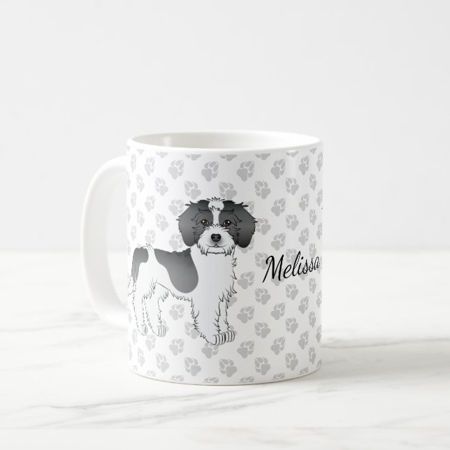 Caneca De Café Cachorro Black Parti-color Mini Goldendoodle & Nom (Frente Esquerda)