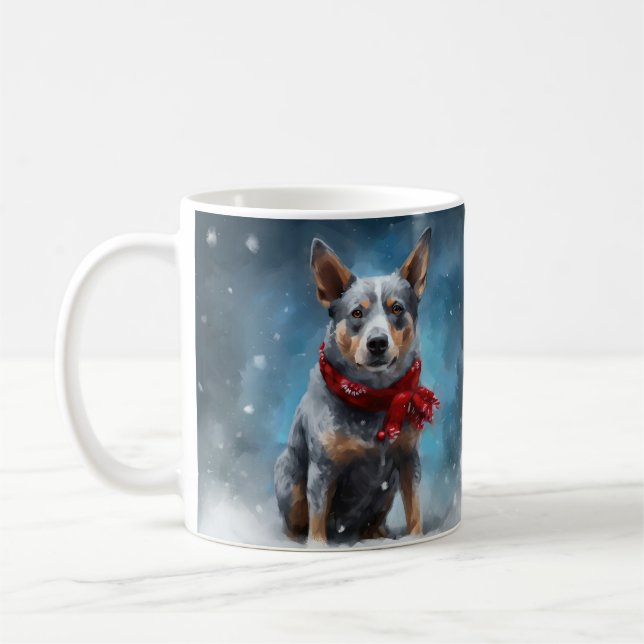 Caneca De Café Cachorro Blue Heeler na neve de Natal  (Esquerda)