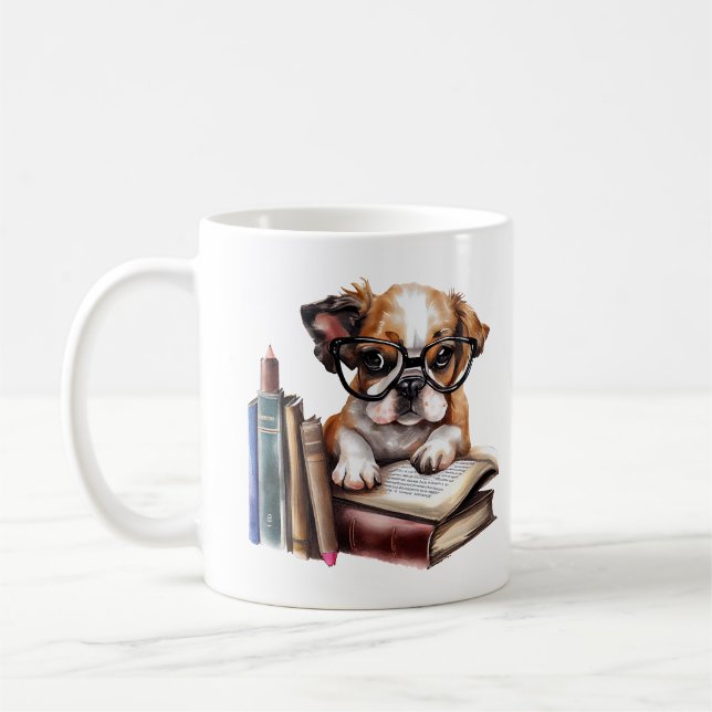 Caneca De Café Cachorro Bonito com Livros (Esquerda)