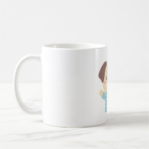 Caneca De Café Cachorro Bonito em Camiseta Listrada Azul