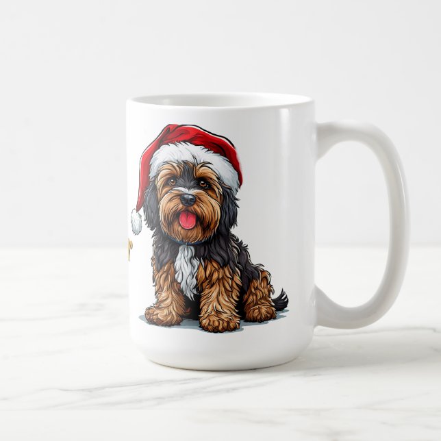 Caneca De Café Cachorro bonito Vestindo um Chapéu de Papai Noel (Direita)