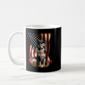 Caneca De Café Cachorro Border Collie Patriótico Vintage Retro Ba