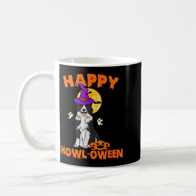 Caneca De Café Cachorro Border Collie Preto E Branco Bruxa Feliz (Esquerda)