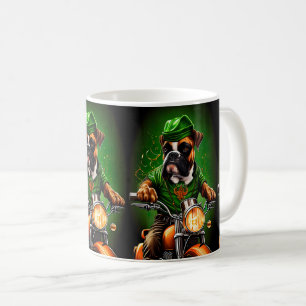 Caneca De Café Cachorro Boxer Dirigindo Bicicleta Dia de São Patr