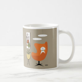 Caneca De Café Cachorro Branco do meio século em Cadeira de Ovo L
