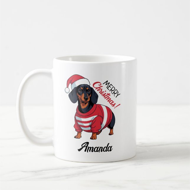 Caneca De Café Cachorro-branco-doce-salsicha de Natal (Esquerda)