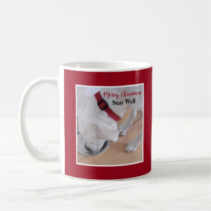 Caneca De Café Cachorro branco e giro Bebendo Água Vermelho Natal