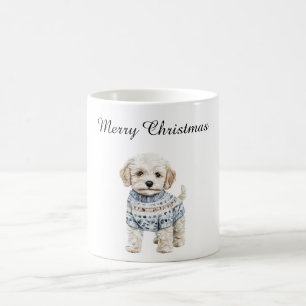 Caneca De Café Cachorro Branco no Natal do Sweet Azul