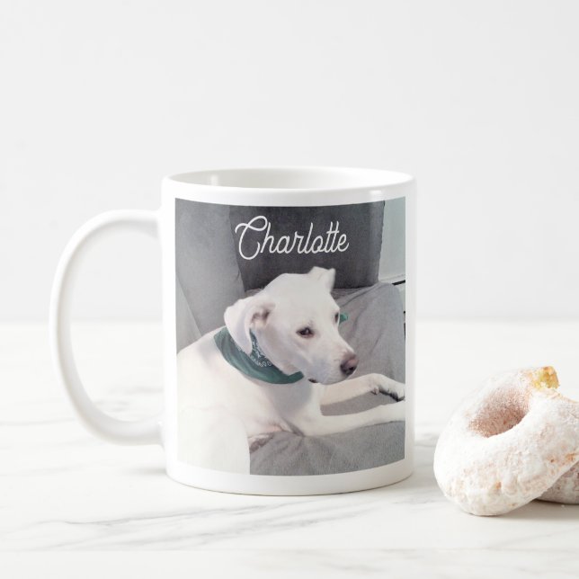 Caneca De Café Cachorro Branco Simples e Fofo Foto Adicionar Nome (Com Donut)