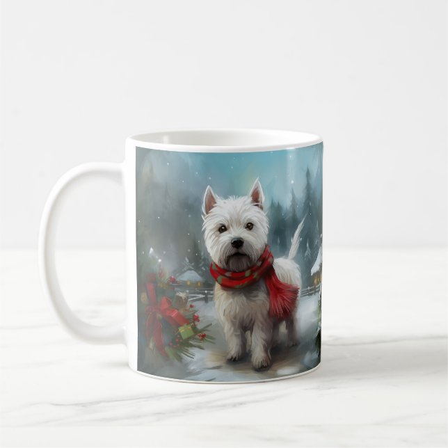 Caneca De Café Cachorro Branco Terrier no West Highland no Natal  (Esquerda)