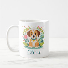 Caneca De Café Cachorro Cachorrinho Floral Fofo 