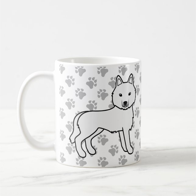 Caneca De Café Cachorro Cartoon Husky Siberiano Branco & Patas (Esquerda)