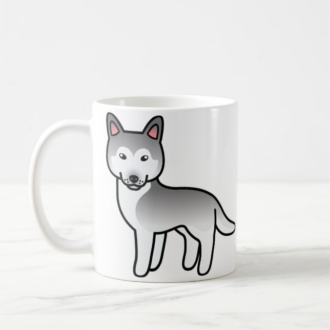 Caneca De Café Cachorro Cartoon Siberiano Husky Cinza E Branco (Esquerda)
