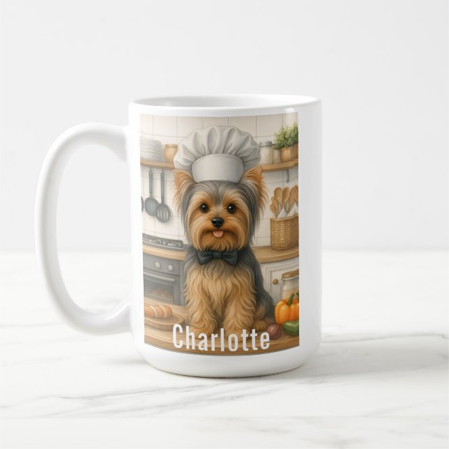 Caneca De Café Cachorro Chef Yorkshire Terrier Nome Personalizado (Esquerda)