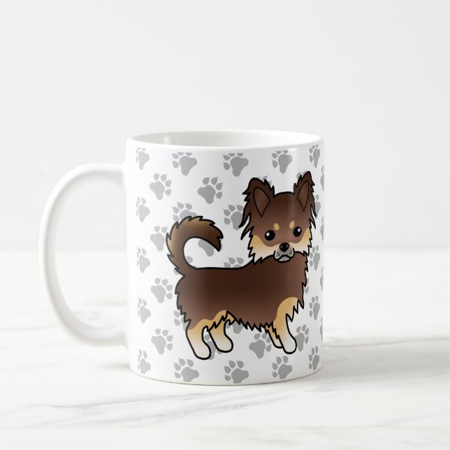 Caneca De Café Cachorro Chihuahua de Capa Longa de Chocolate e Be (Esquerda)