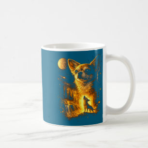 Caneca De Café Cachorro Chihuahua Engraçado Uivando para Lua Arte