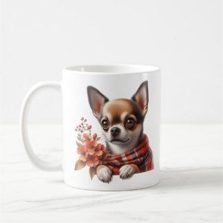 Caneca De Café Cachorro Chihuahua Fofo Filhote com Flores