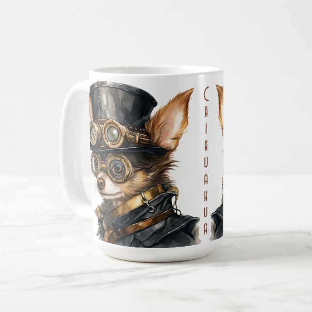 Caneca De Café Cachorro Chihuahua Steampunk (Frente Esquerda)