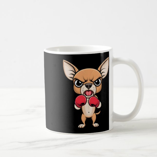 Caneca De Café Cachorro Chihuahua zangado com luvas "boxinosas" (Direita)