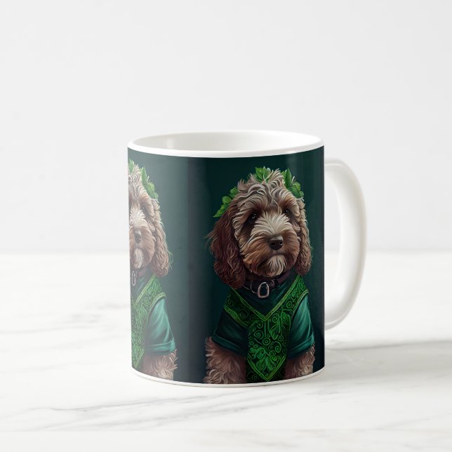 Caneca De Café Cachorro Cockapoo vestido de Dia de São Patrício (Frente Esquerda)