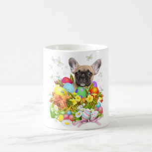 Caneca De Café Cachorro Coelho Francês Com Ovos De Páscoa