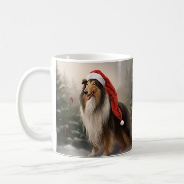 Caneca De Café Cachorro Collie em Snow Christmas (Esquerda)