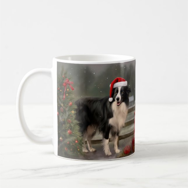 Caneca De Café Cachorro Collie Fronteira no Natal da neve (Esquerda)