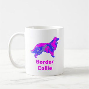 Caneca De Café Cachorro Collie Quente Rosa e Azul