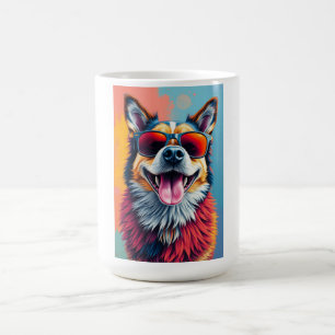 Caneca De Café Cachorro Colorido com Óculos de Sol