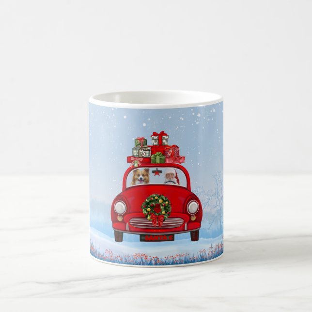 Caneca De Café Cachorro Corgi No Carro Com Papai Noel (Centro)
