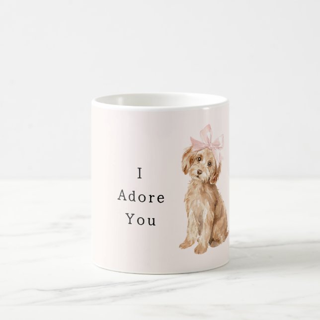 Caneca De Café Cachorro Creme Adore Laço Rosa (Centro)