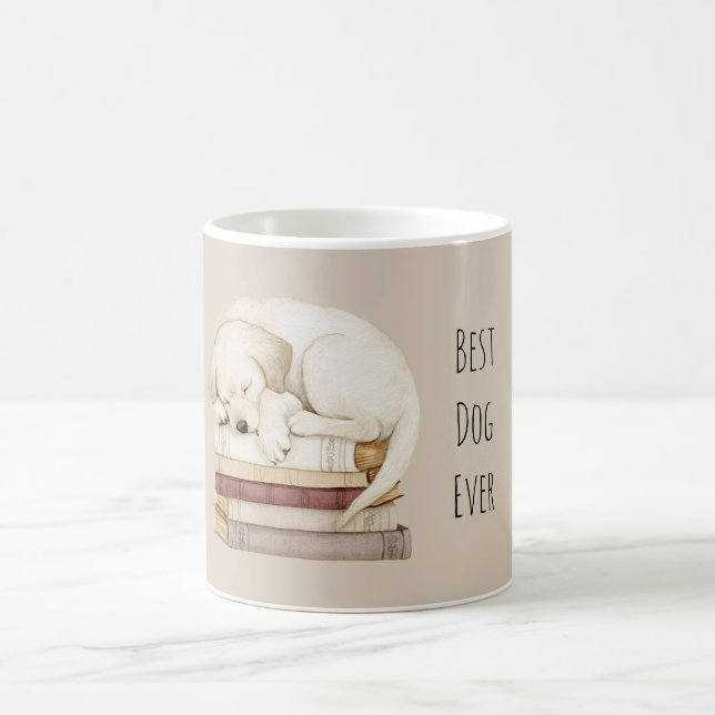 Caneca De Café Cachorro Creme Dormindo em Livros (Centro)
