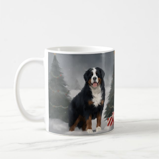 Caneca De Café Cachorro da Montanha Bernese no Natal da Neve (Esquerda)