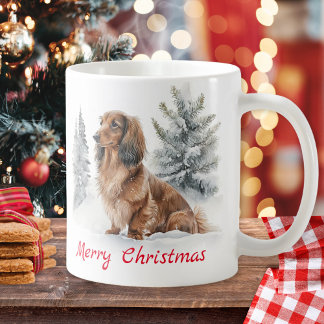 Caneca De Café Cachorro Dachshund de Cabelo Longo na Neve Feliz N