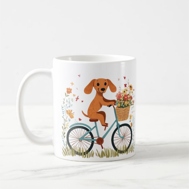 Caneca De Café Cachorro Dachshund Fofo Andando de Bicicleta entre (Esquerda)