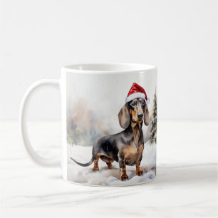 Caneca De Café Cachorro Dachshund na Neve Natal