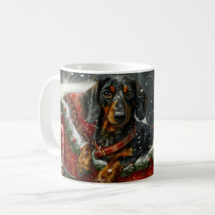 Caneca De Café Cachorro Dachshund Natal Festivo