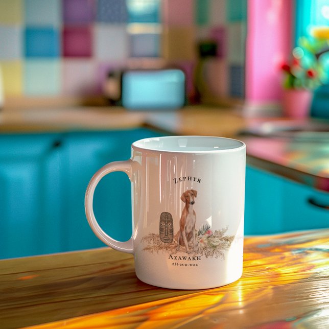Caneca De Café Cachorro de Aquarela Azawakh | Monograma (Criador carregado)